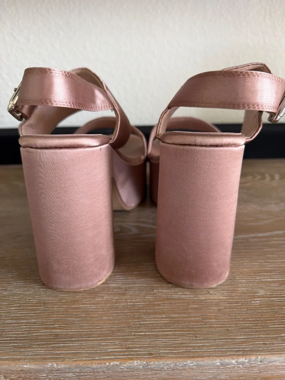 Jeffrey Campbell Moody Taupe Satin platform strap ankle heel size 8.5